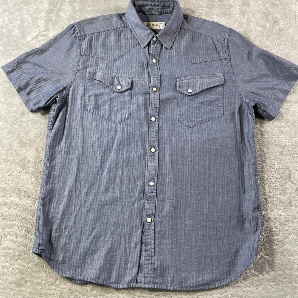 Line of Trade Shirt Mens Large Blue Western Snap Flap Pocket Yoke Casual Cowboy